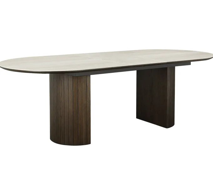 Aria Matbord 100x190-235 cm Keramisk Travertin