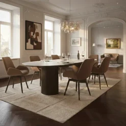 Aria Matbord 100x190-235 cm Keramisk Travertin