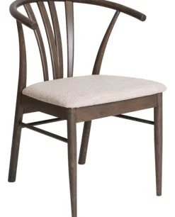 ARON Matstol i brunlackad ek, beige tyg