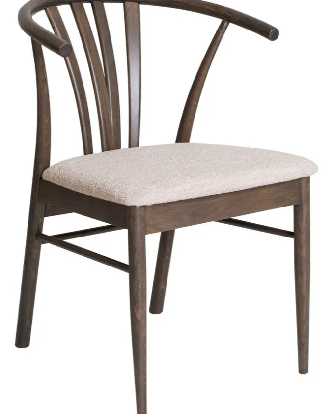 ARON Matstol i brunlackad ek, beige tyg