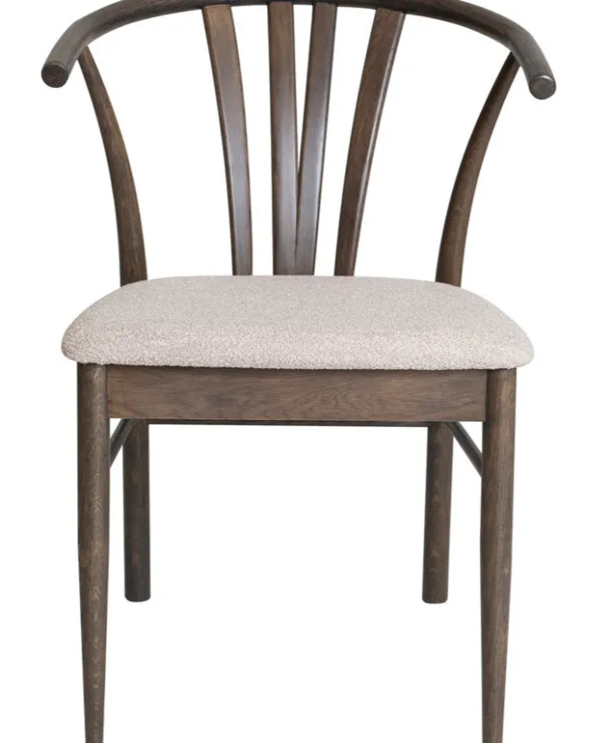 ARON Matstol i brunlackad ek, beige tyg
