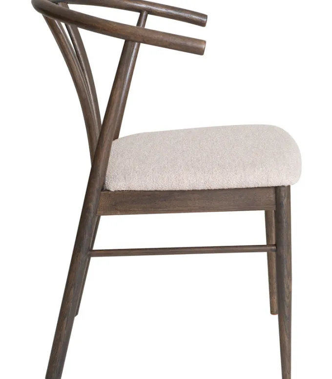 ARON Matstol i brunlackad ek, beige tyg