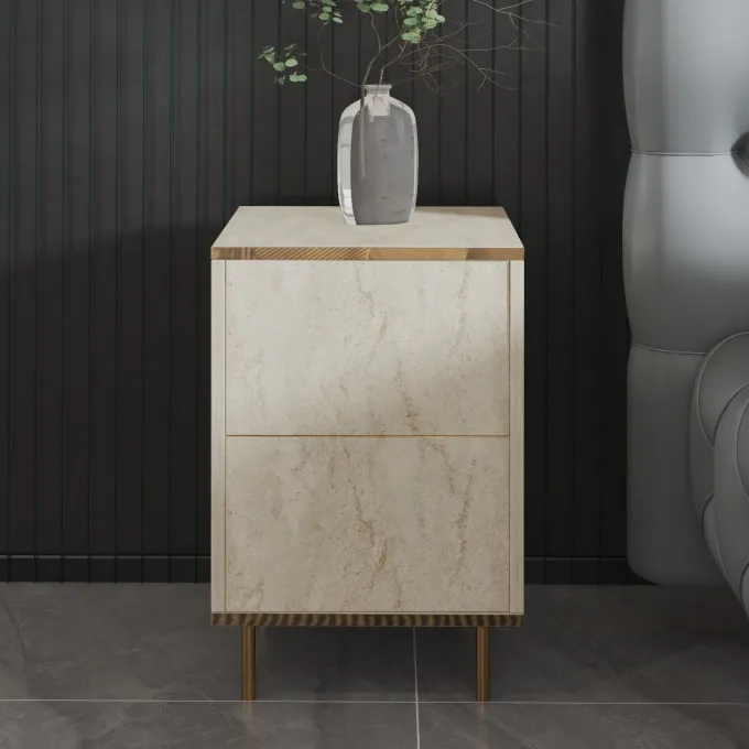 Bilbao Sängbord Travertine / Gold