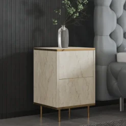 Bilbao Sängbord Travertine / Gold