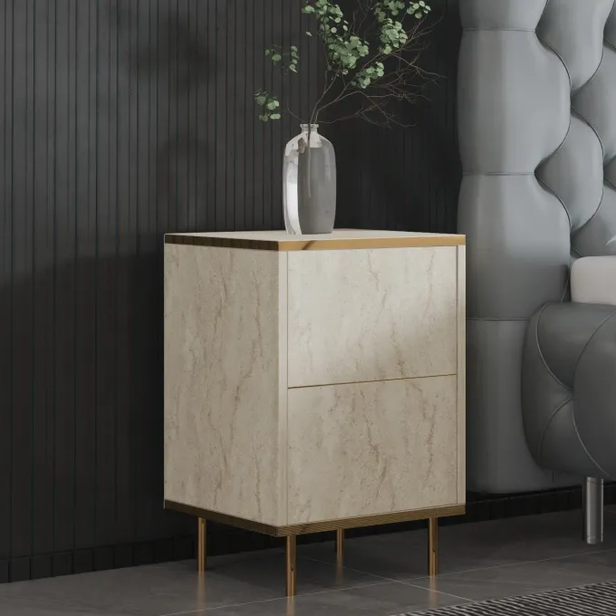 Bilbao Sängbord Travertine / Gold