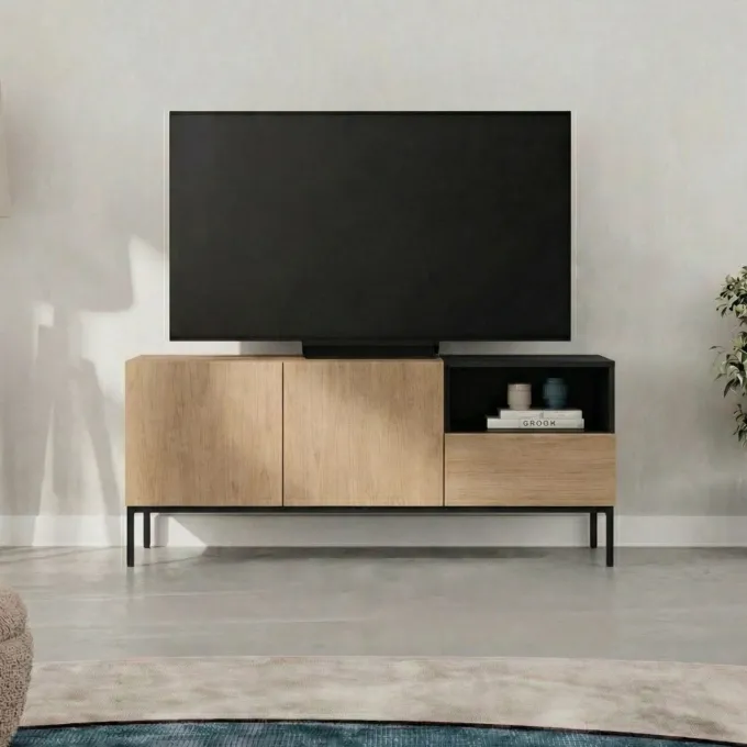 Cailin 140 TV-bänk Naturlig ek svart