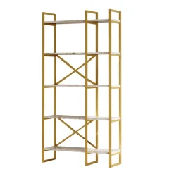 Dodoma Plus (87,5 x 175 x 30 cm) Vit marmor guld Bokhylla