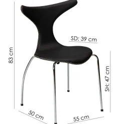 Dolphin Stol Black Leather, Chrome
