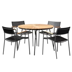 Ellen och Mood Air Trädgårdsmöbelset i Teak och Aluminium Antracit 110 cm + 4 stolar