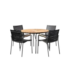 Ellen och Mood Trädgårdsmöbelset i Teak och Aluminium Antracit 1 Bord + 4 Stolar