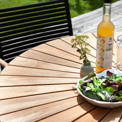 Ellen och Mood Trädgårdsmöbelset i Teak och Aluminium Antracit 1 Bord + 4 Stolar