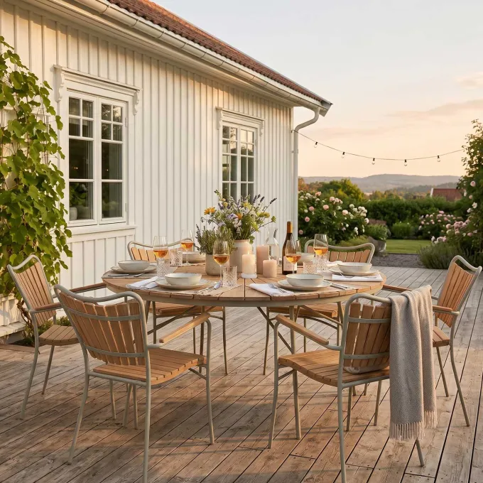 Ellen Trädgårdsbord i Teak och Aluminium 150 cm, Sandy Grey