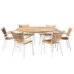 Ellen Trädgårdsmöbelset i Teak och Aluminium 150 cm + 6 stolar, Vit
