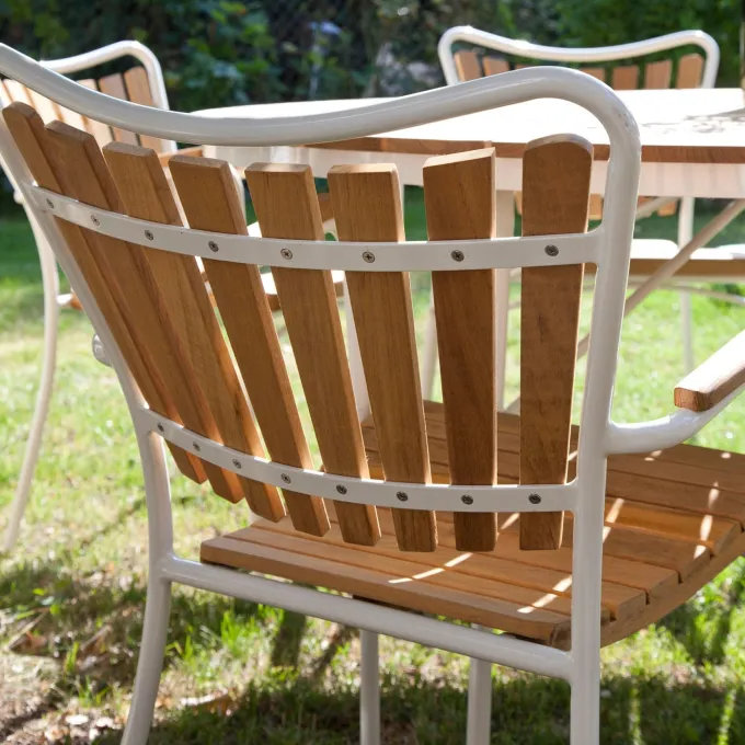 Ellen Trädgårdsmöbelset i Teak och Aluminium 150 cm + 6 stolar, Vit