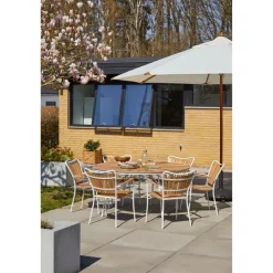 Ellen Trädgårdsmöbelset i Teak och Aluminium 150 cm + 6 stolar, Vit
