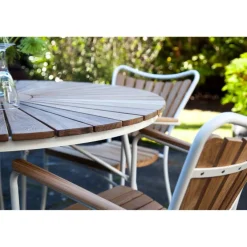 Ellen Trädgårdsmöbelset i Teak och Aluminium 130 cm + 5 stolar, Vit
