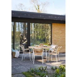 Ellen Trädgårdsmöbelset i Teak och Aluminium 130 cm + 5 stolar, Vit