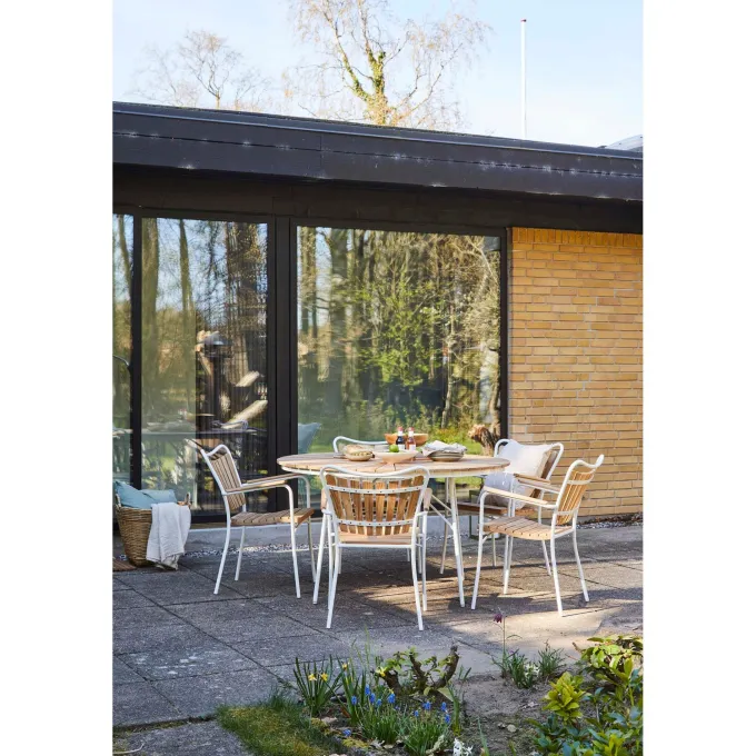 Ellen Trädgårdsmöbelset i Teak och Aluminium 130 cm + 5 stolar, Vit