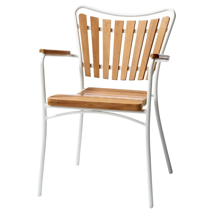 Ellen Trädgårdsmöbelset i Teak och Aluminium 130 cm + 5 stolar, Vit