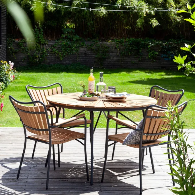 Ellen Trädgårdsmöbelset i Teak och Aluminium 110 cm + 4 stolar, Antracit