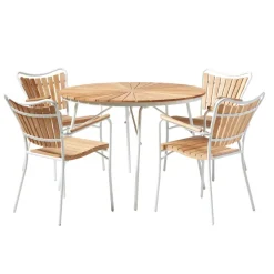 Ellen Trädgårdsmöbelset i Teak och Aluminium 110 cm + 4 stolar, Vit