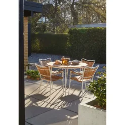Ellen Trädgårdsmöbelset i Teak och Aluminium 110 cm + 4 stolar, Vit