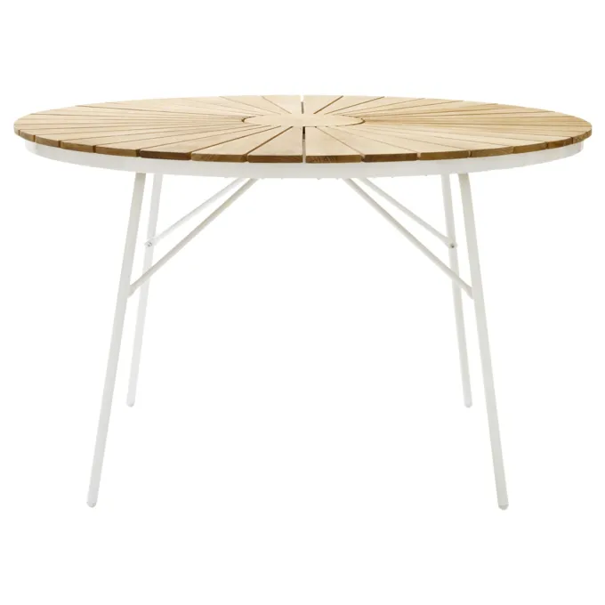 Ellen Trädgårdsmöbelset i Teak och Aluminium 110 cm + 4 stolar, Vit