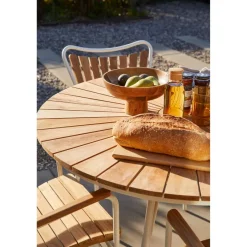 Ellen Trädgårdsmöbelset i Teak och Aluminium 110 cm + 4 stolar, Vit