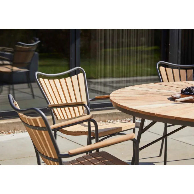 Ellen Trädgårdsmöbelset i Teak och Aluminium 150 cm + 6 stolar, Antracit