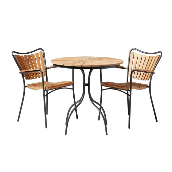Ellen Trädgårdsmöbelset i Teak och Aluminium 80 cm + 2 stolar, Antracit