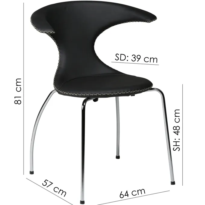 Flair Stol Black Leather, Chrome