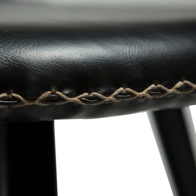 Flair Stol Vintage Black Art.Leather, Round Black