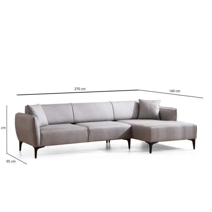 Gaborone (270-140 x 95 x 67 cm) Hörnsoffa Grå, Höger