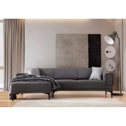 Hanoi (250-140 x 85 x 77 cm) Hörnsoffa-bäddsoffa Mörkgrå, Vänster