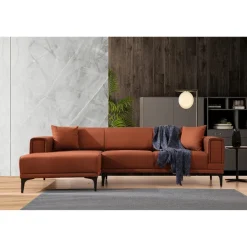 Hanoi (250-140 x 85 x 77 cm) Hörnsoffa-bäddsoffa Kakelröd, Vänster