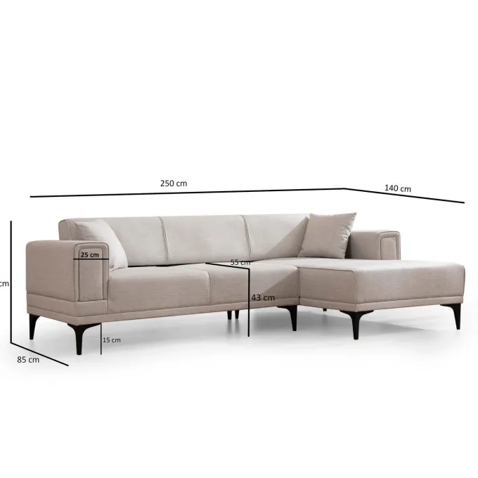Hanoi (250-140 x 85 x 77 cm) Hörnsoffa-bäddsoffa Ecru, Höger