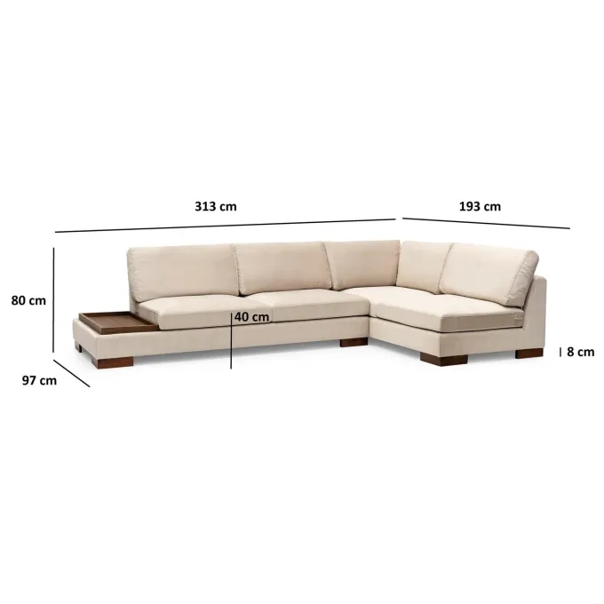 Hanoi hörn utan sittpuff (313 x 97 x 80 cm) Hörnsoffa Beige