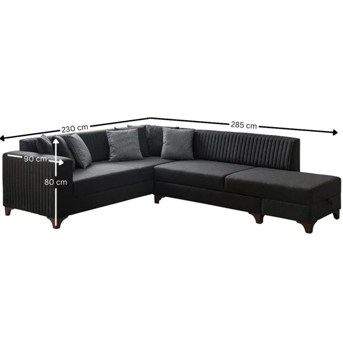 Harare (125 x 190 cm) Bäddsoffa, hörn Antracit, Höger