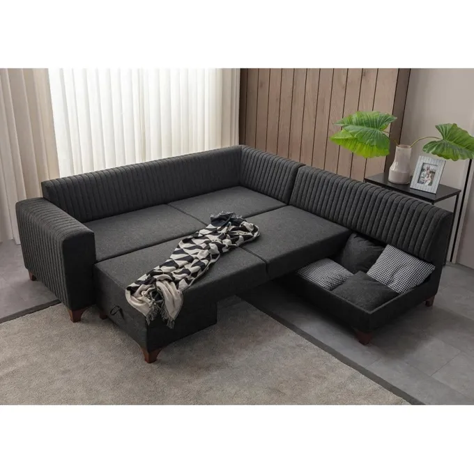 Harare (125 x 190 cm) Bäddsoffa, hörn Antracit, Höger