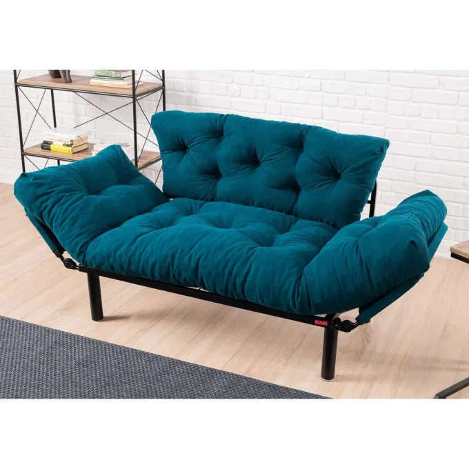 Helsingfors (155 x 85 x 70 cm) 2-sits bäddsoffa Petrolblå