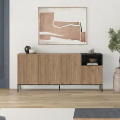 Helsingfors Sideboard Naturlig ekträ svart sandsten