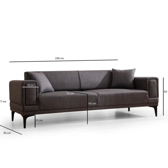 Horizon (230 x 95 x 77 cm) 3-sitssoffbädd Mörkgrå