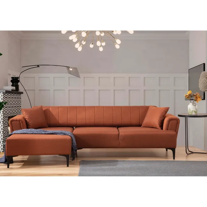 Jakarta (140-270 x 95 x 77 cm) Hörnsoffa-bäddsoffa Kakelröd, Vänster