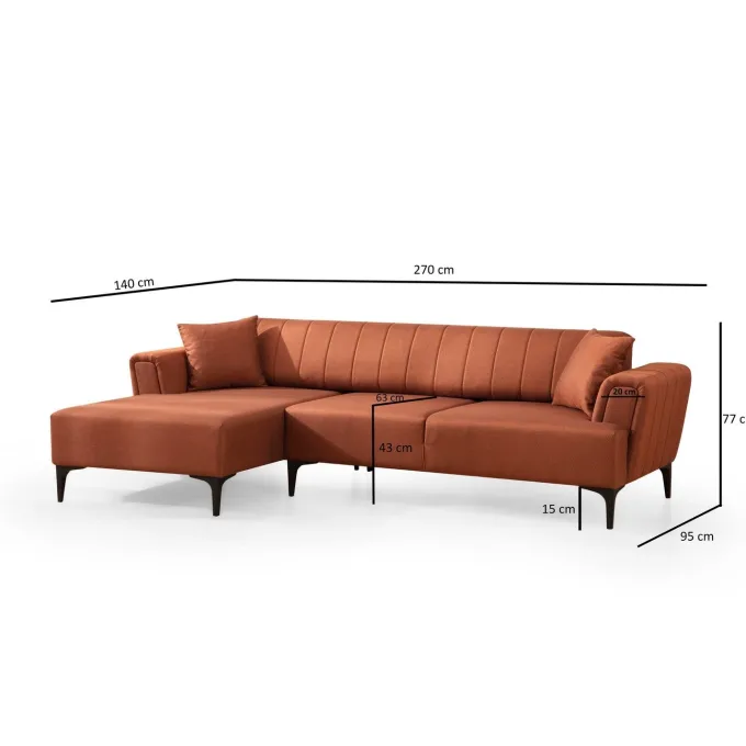 Jakarta (140-270 x 95 x 77 cm) Hörnsoffa-bäddsoffa Kakelröd, Vänster
