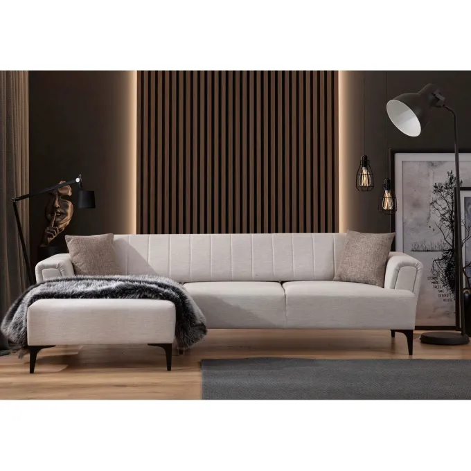Jakarta (140-270 x 95 x 77 cm) Hörnsoffa-bäddsoffa Ecru, Vänster