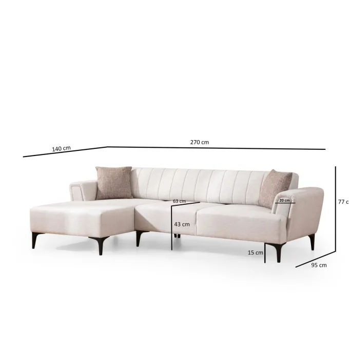 Jakarta (140-270 x 95 x 77 cm) Hörnsoffa-bäddsoffa Ecru, Vänster