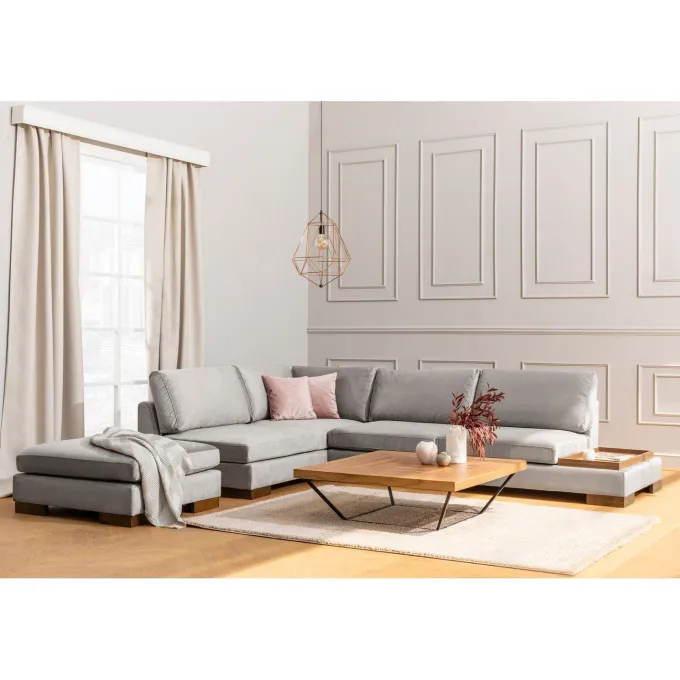 Kigali Hörn med puff (193 x 97 x 80 cm) Hörnsoffa Ljusgrå