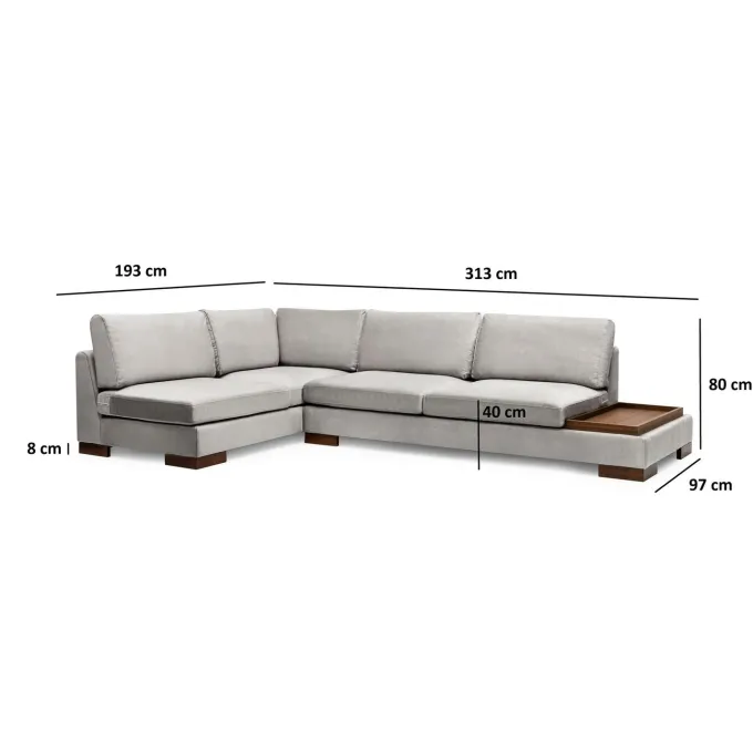 Kigali Hörn med puff (193 x 97 x 80 cm) Hörnsoffa Ljusgrå