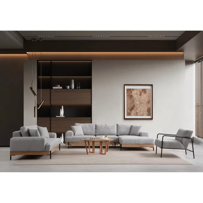 Kigali Oak (280-170 x 98 x 78 cm) Hörnsoffa Grå, Höger