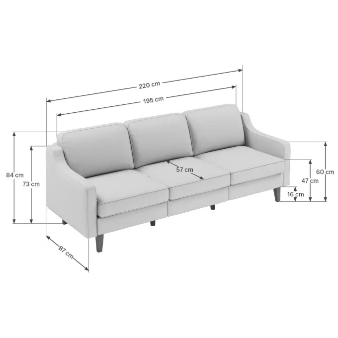 Kingston Extra (220 x 84 x 87 cm) 3-sitssoffa Sand valnöt